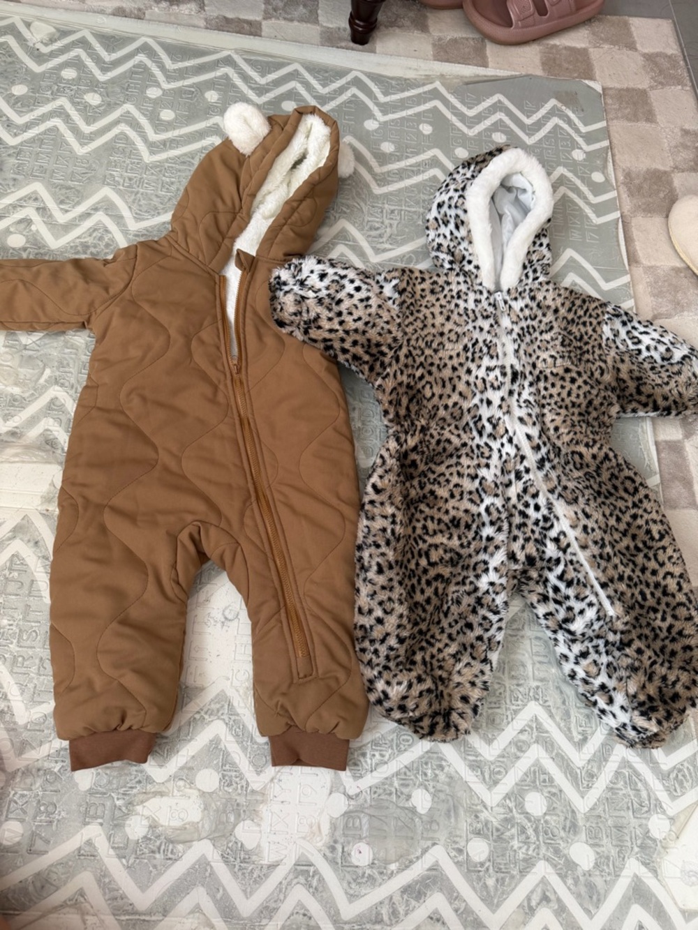 Toddler Brown Quilted Hooded One-Piece Snowsuit bundle